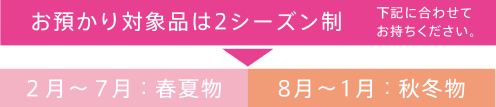 お預かり対象品は2シーズン制。2月から7月：春夏物・8月～1月：秋冬物